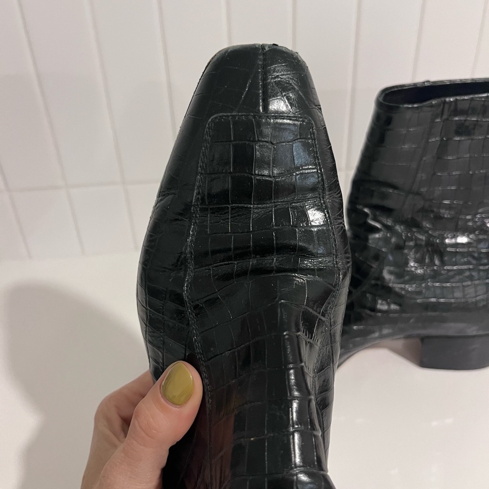 Aeyde Black Crocodile Pattern Ankle Boots